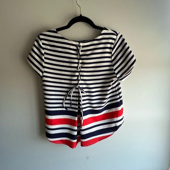 Everly Red, White & Navy Striped Tie-Back Top | Size S - Picture 5 of 7